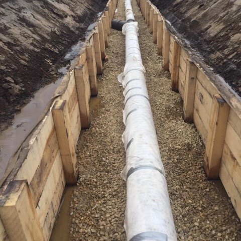 Drainage pipework installation within the attenuation basin