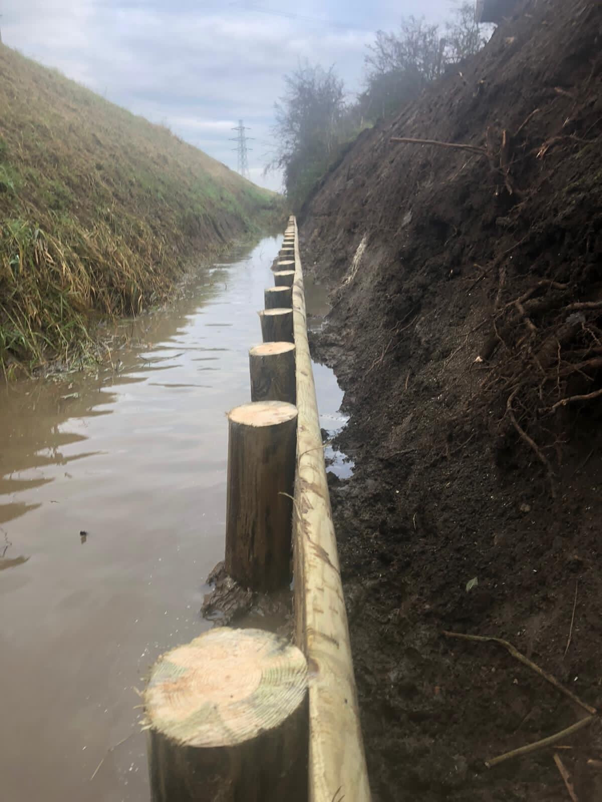 Bank protection posts installed beside a watercourse