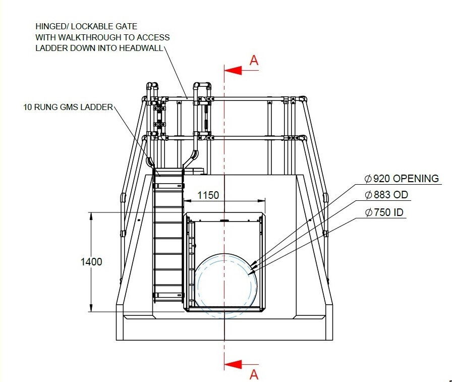 Tilting weir design front elevation