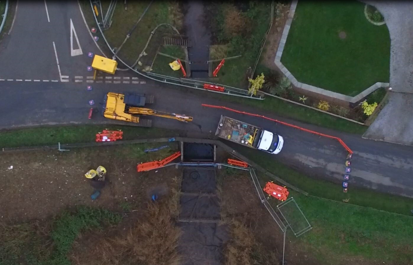 Aerial view of the flood gate works