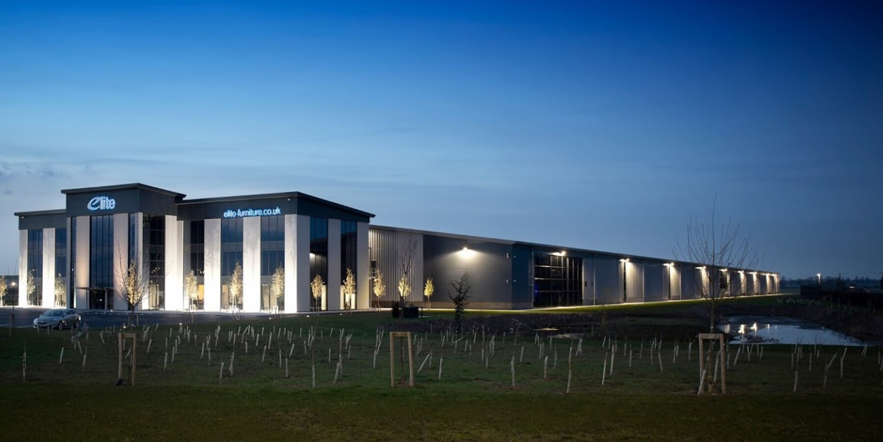 Completed office development at the watercourse-diversion site